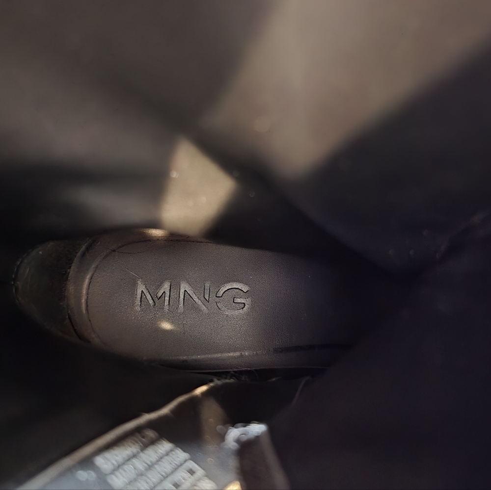 NWOT MNG Mango Leather boots zip closure Long Line Black Heeled 38 7.5 Square - Picture 5 of 11
